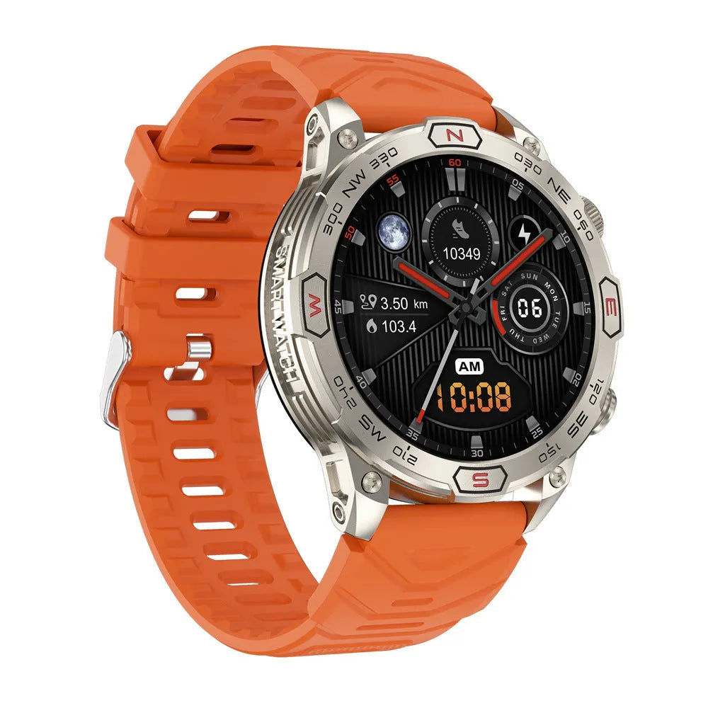 Sports smart watch with AMOLED screen on silicone strap showing fitness metrics