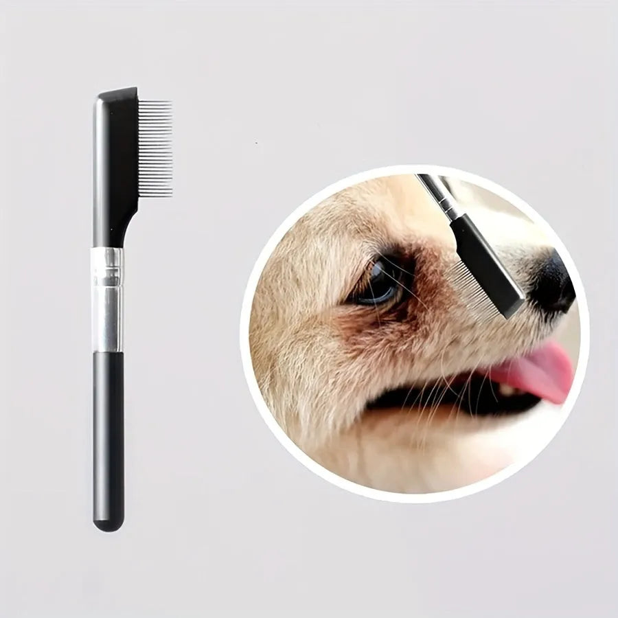 Black ambidextrous pet grooming brush with soft tear stain remover and comb for dogs and cats