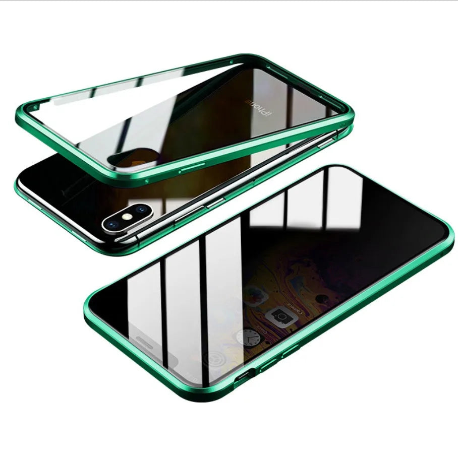 Tempered glass anti-spy clamshell phone case in multiple colours for iPhone models