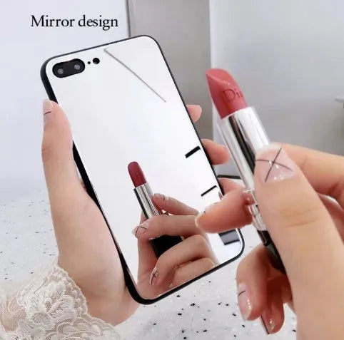 Black iPhone back cover case with a reflective mirror surface on the back, compatible with iPhone 7 Plus, 8 Plus, and X models.