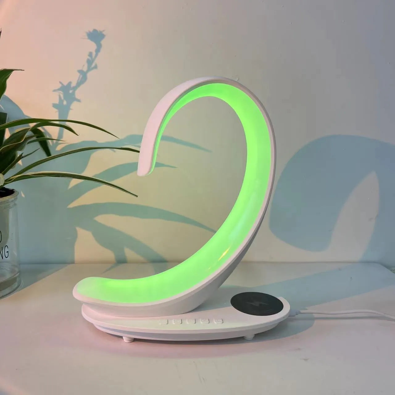 White swan desktop wireless charger Bluetooth speaker with colourful mood lighting