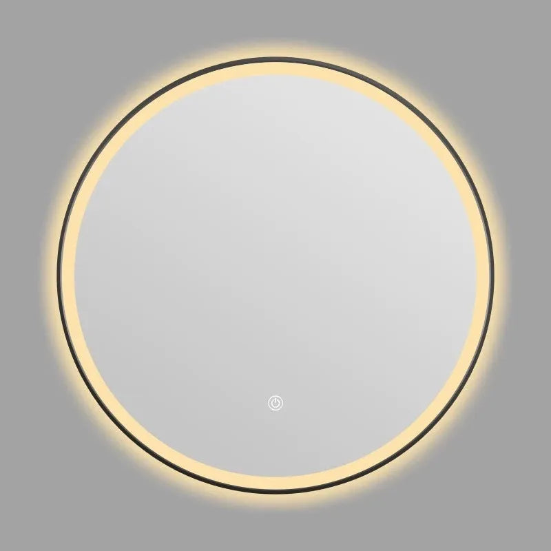 Round black aluminium frame smart LED bathroom mirror with wall mounting