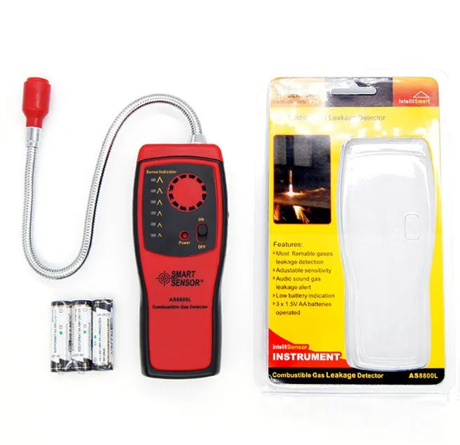 AS8800L portable flammable gas detector with LED display and alarm lights.
