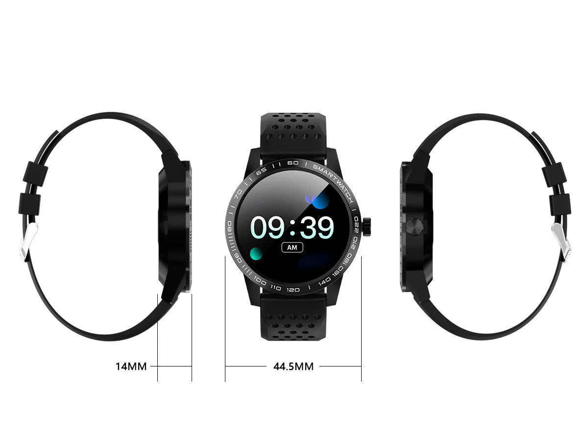 Black and blue smart bracelet with 1.3-inch colour screen showing heart rate monitoring interface