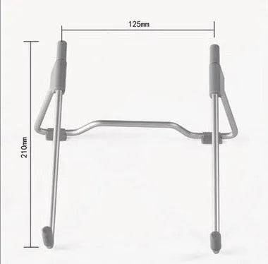 Grey aluminium alloy and plastic folding stand holding a mobile phone and a small laptop.