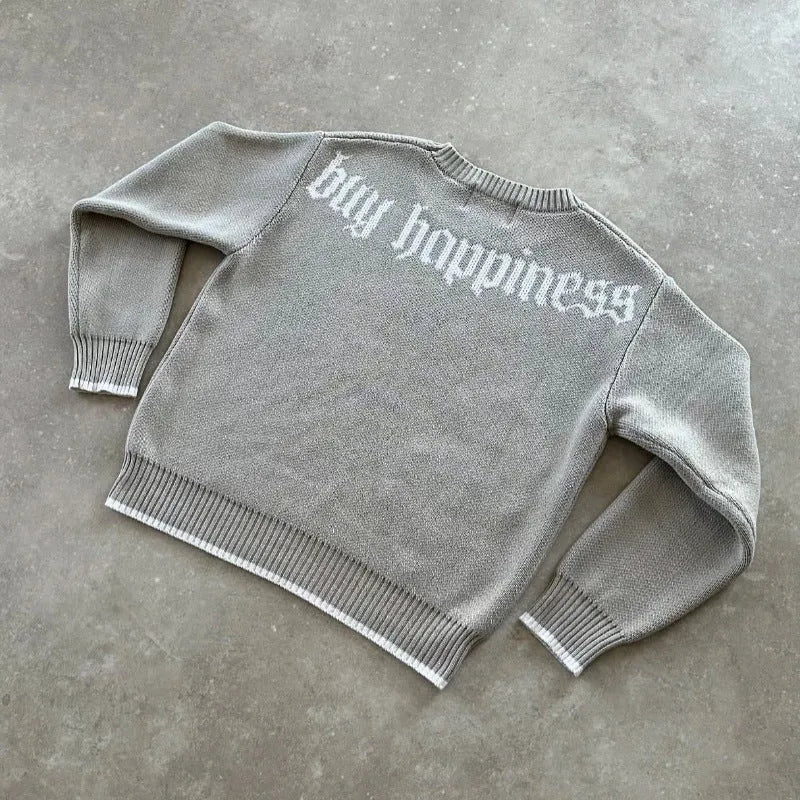 Design Sense grey jacquard knitwear loose-fitting coat with long sleeves for autumn winter wear