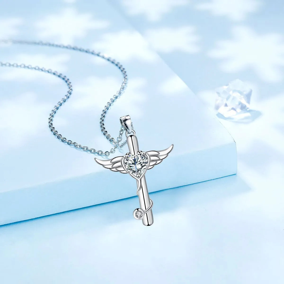 Women's casual wings cross stethoscope necklace in electroplated copper with red diamond or white diamond finish