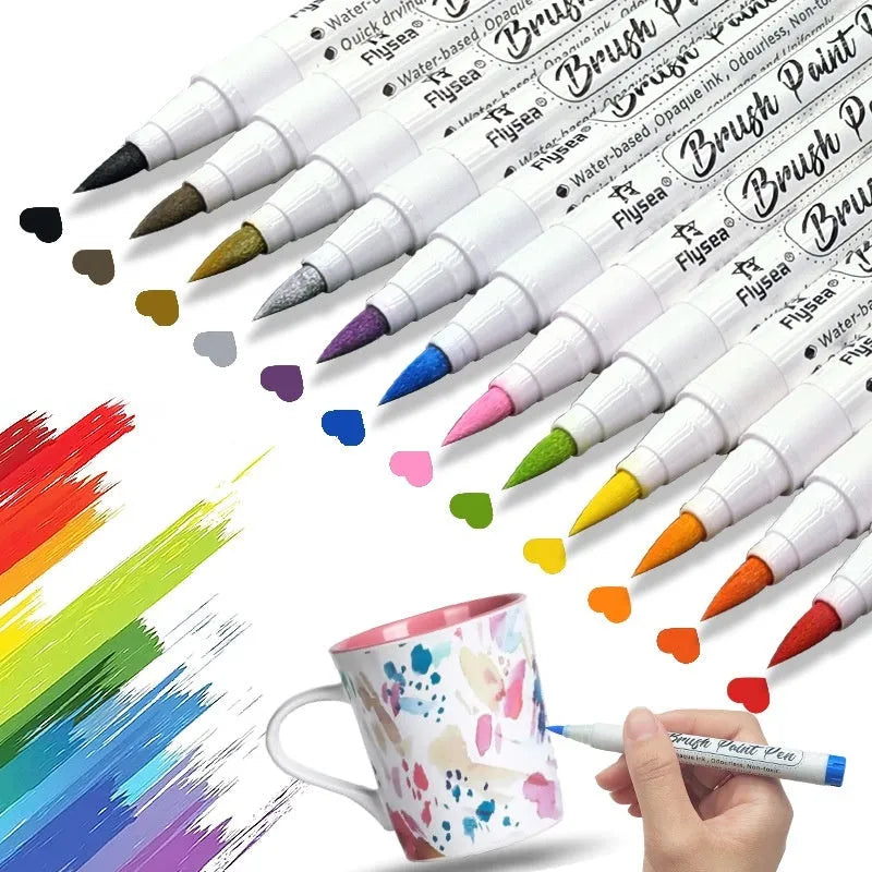 Set of soft-tip gouache paint marker pens for hand lettering and artistic calligraphy projects