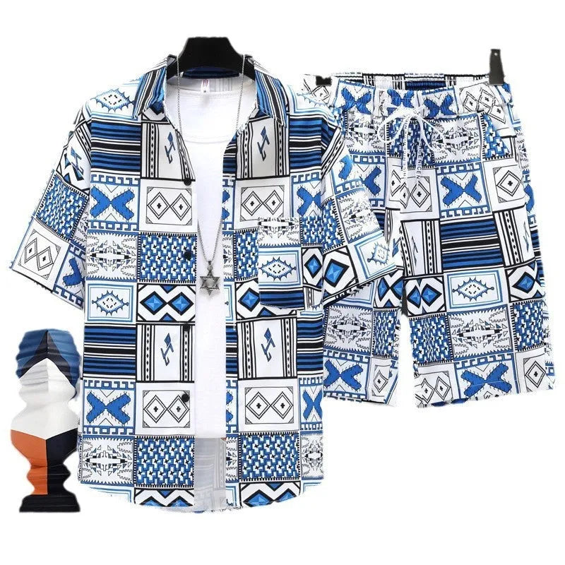 Men's casual sports shorts set with matching top in polyester fabric