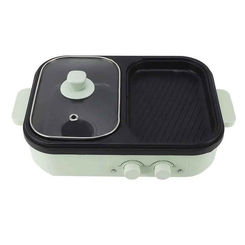 Green or white household electric hot pot appliance with mechanical controls for 2-3 people.