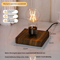 Suspension bulb creative small night lamp with iron art construction on wood grain base