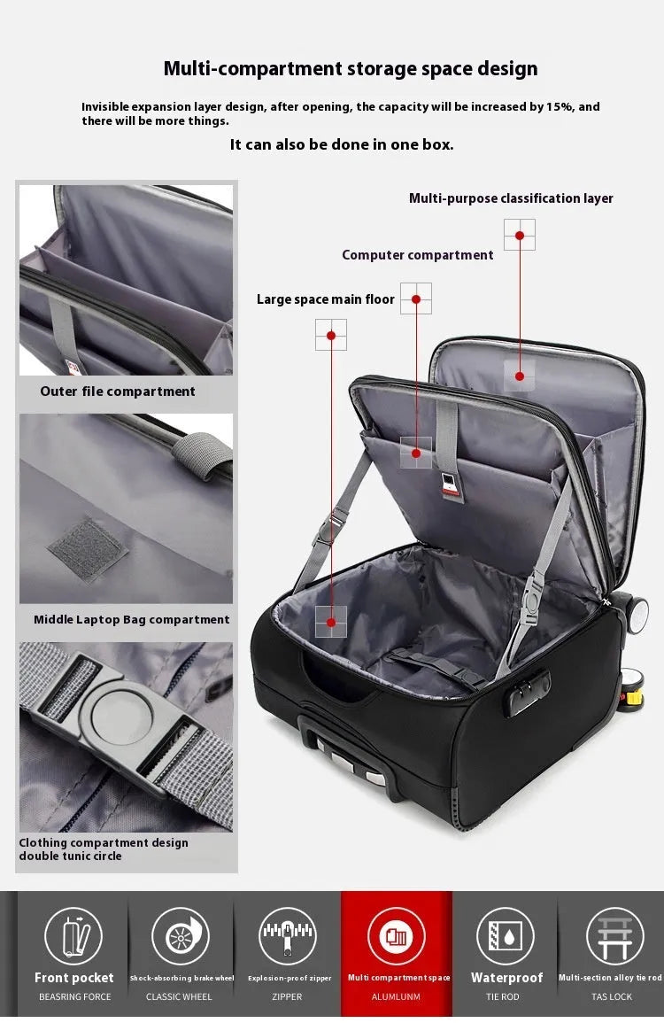 Black 18-inch Oxford cloth business cabin suitcase with retractable handle and universal wheels