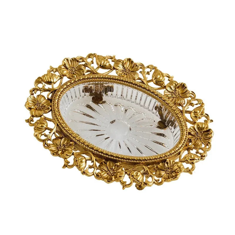 Aluminium jewellery storage dish with French Versailles carved crystal decorative tray design in two colour options