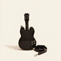 Guitar-themed PU leather crossbody shoulder bag showing colour options and size