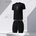 Men's polyester swimsuit set with matching top and trunks in plus sizes