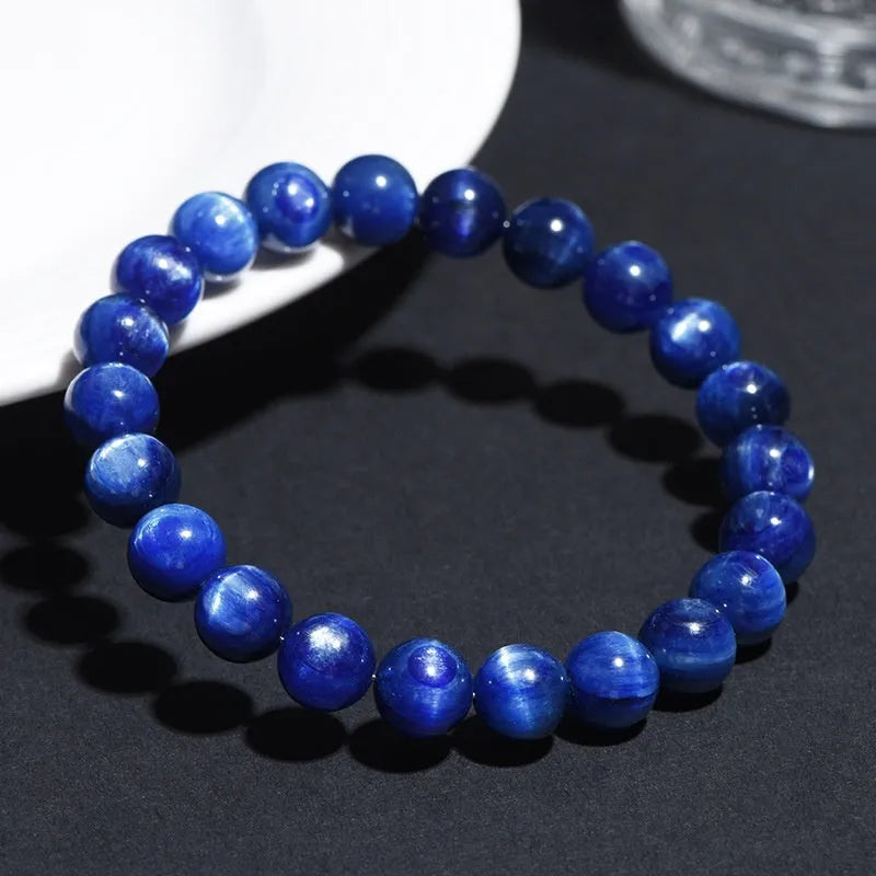 7A grade blue crystal bracelet with geometric Ruyi design elements in polished finish