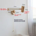 Retro wooden wall lamp with rotating long arm and integrated switch in walnut finish