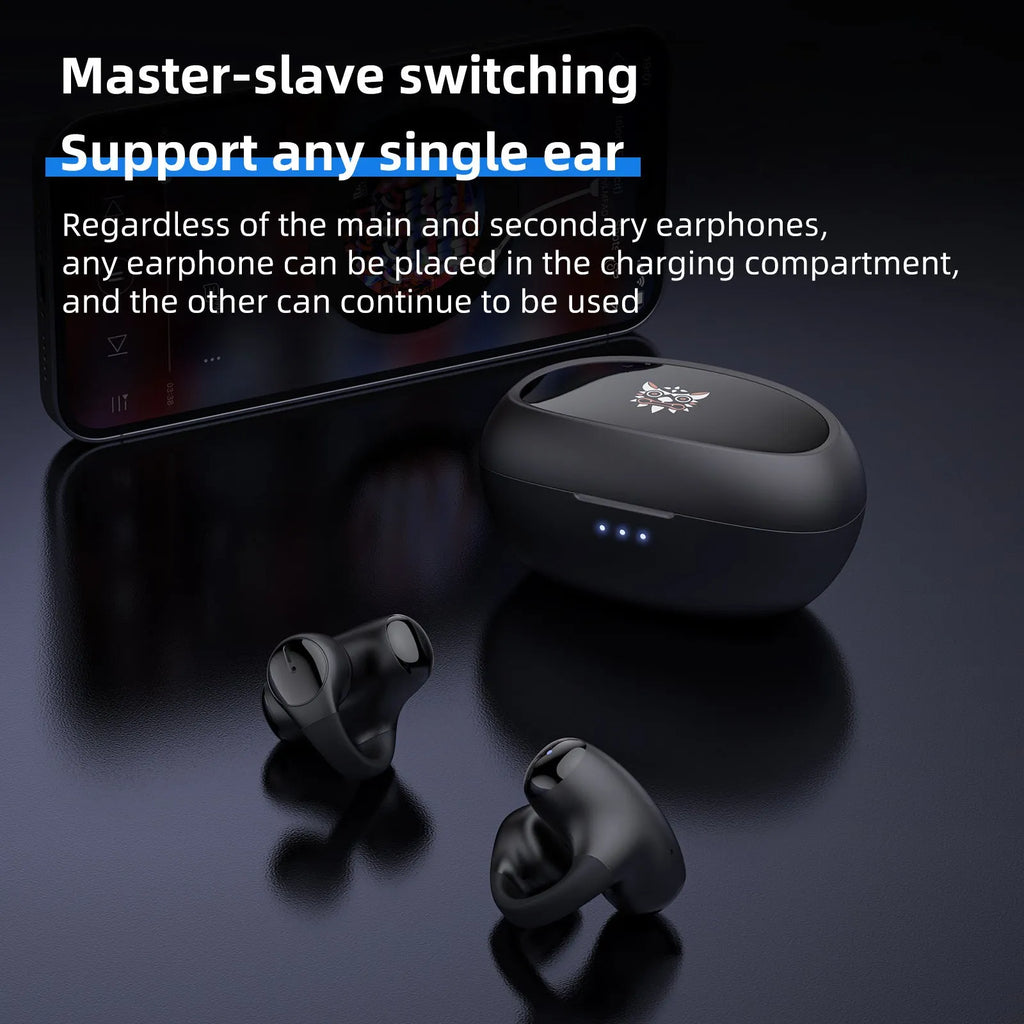 Black and white T306 Bluetooth wireless clip-on gaming and sports headset with ear hook design.