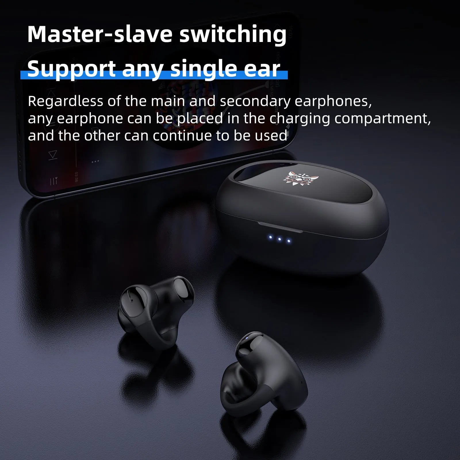 Black and white T306 Bluetooth wireless clip-on gaming and sports headset with ear hook design.