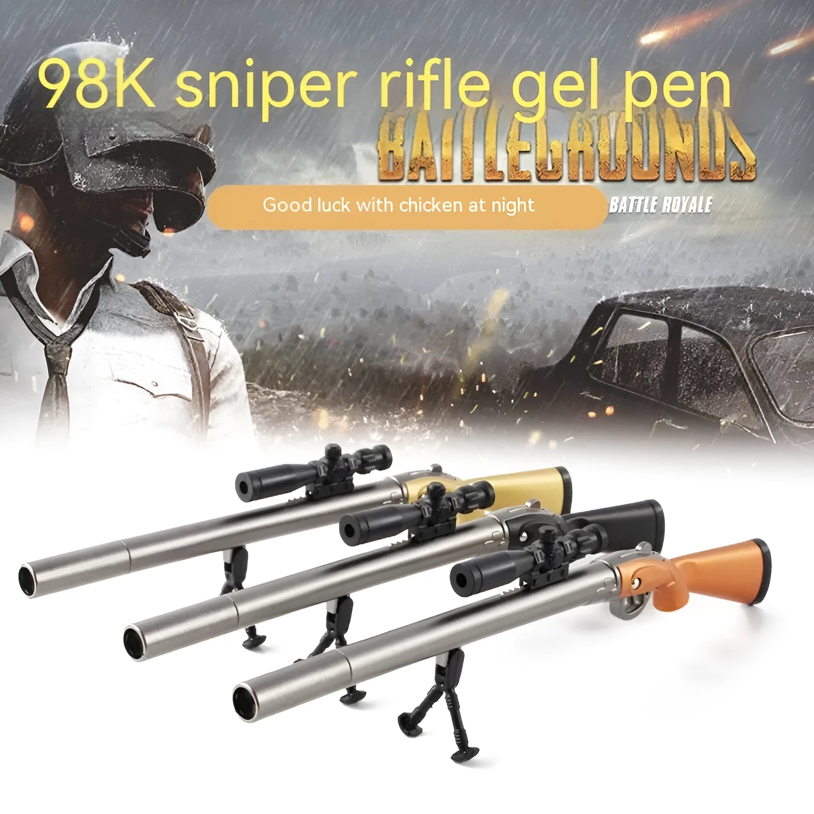 Creative 98K sniper rifle shaped gel pen with 0.5mm tip and blue ink in plastic Marvel series design