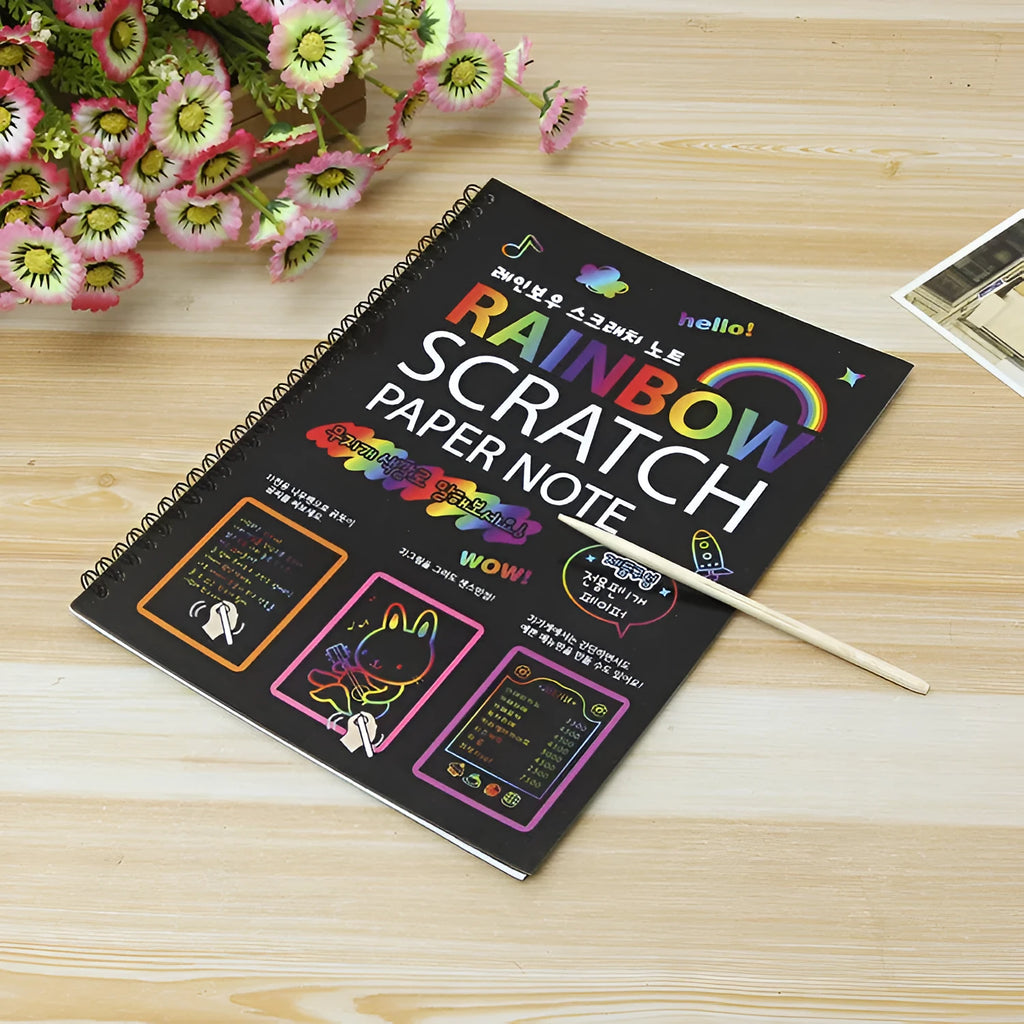 Children's large format scratch art paper measuring 26x19cm for DIY creative painting activities