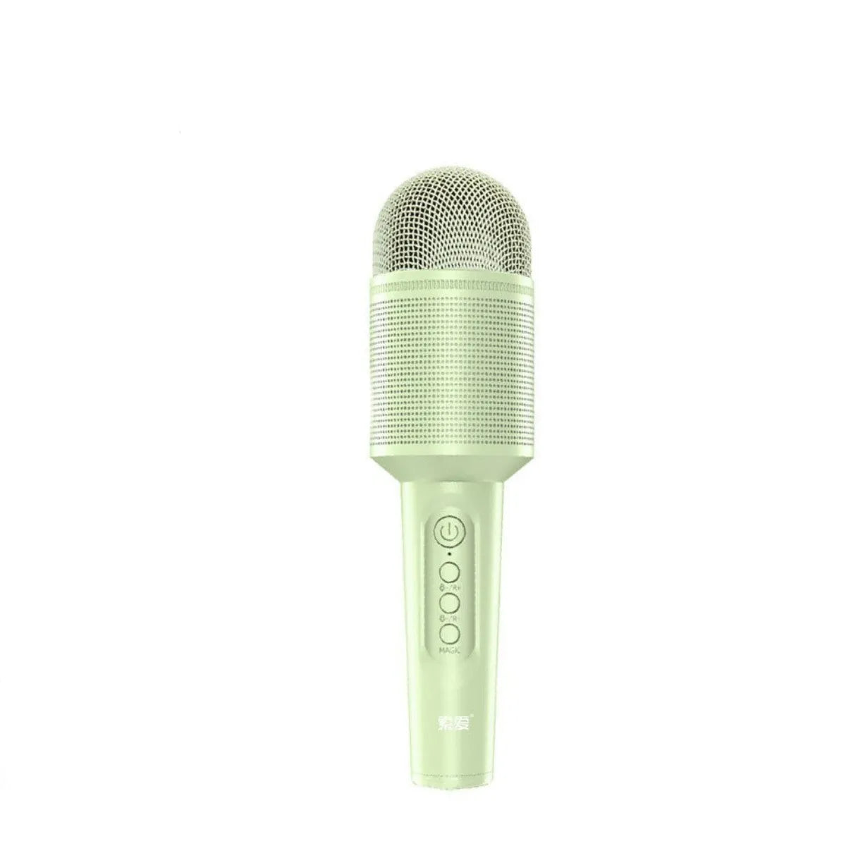 Bluetooth wireless karaoke microphone with integrated speaker in blue, green or pink colour options