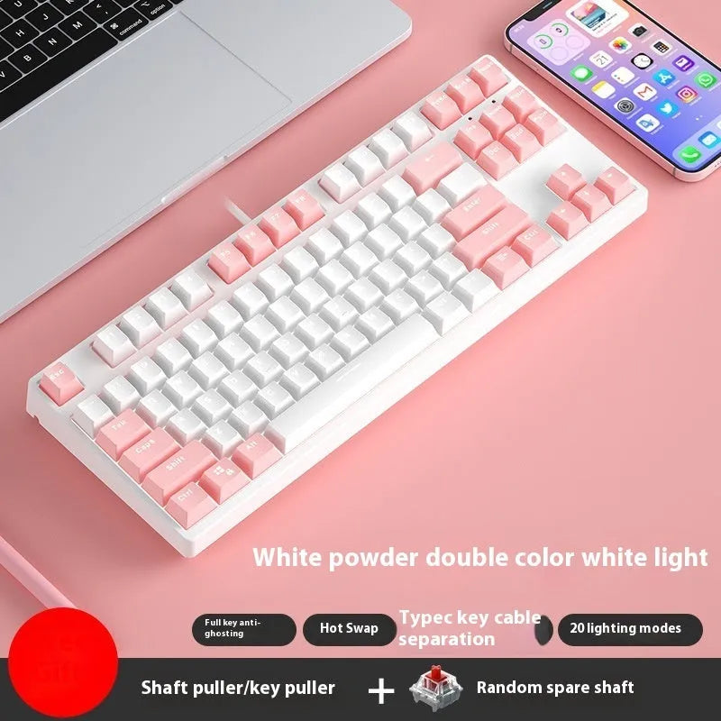 87-key wired mechanical keyboard with two-tone keycaps in orange and yellow colour combination