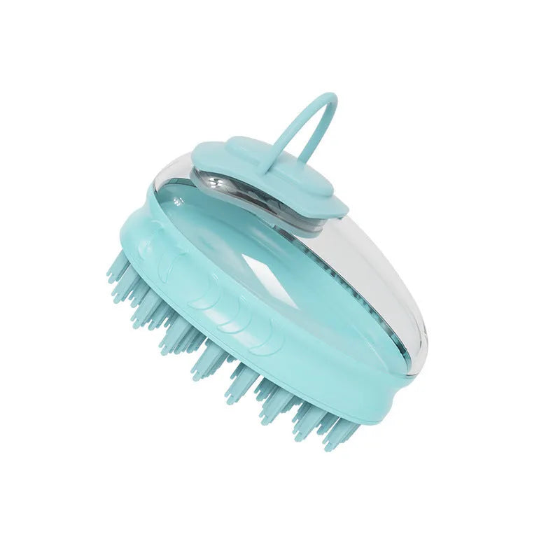 Pet bath brush in TPR and PP plastic, 7.8 x 8.8 x 10.2 cm, 90 g, shown in Blue or Green