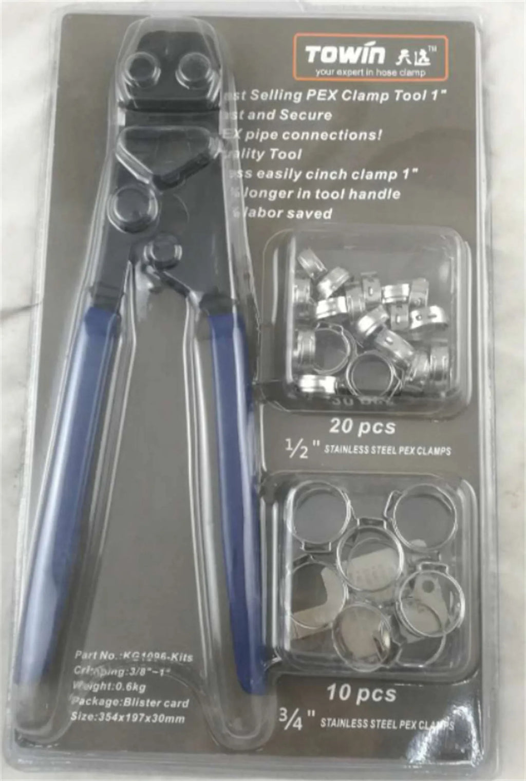 Red cloth style single ear PEX clamp set with metal construction and carbon steel cutting edge