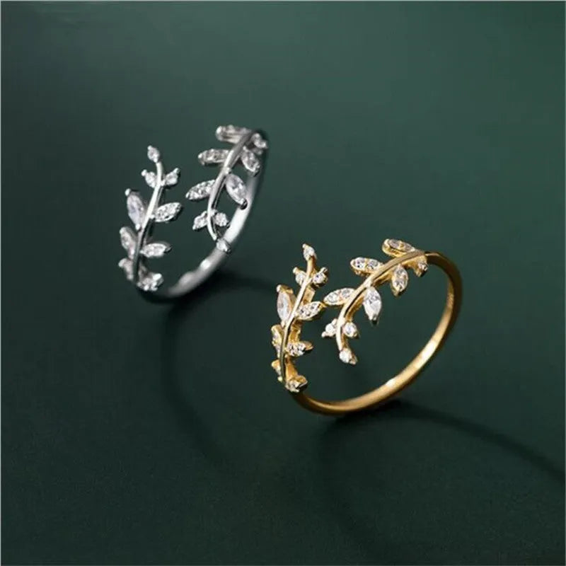Copper leaf shaped ring with gold and silver electroplated finish for women fashion jewelry