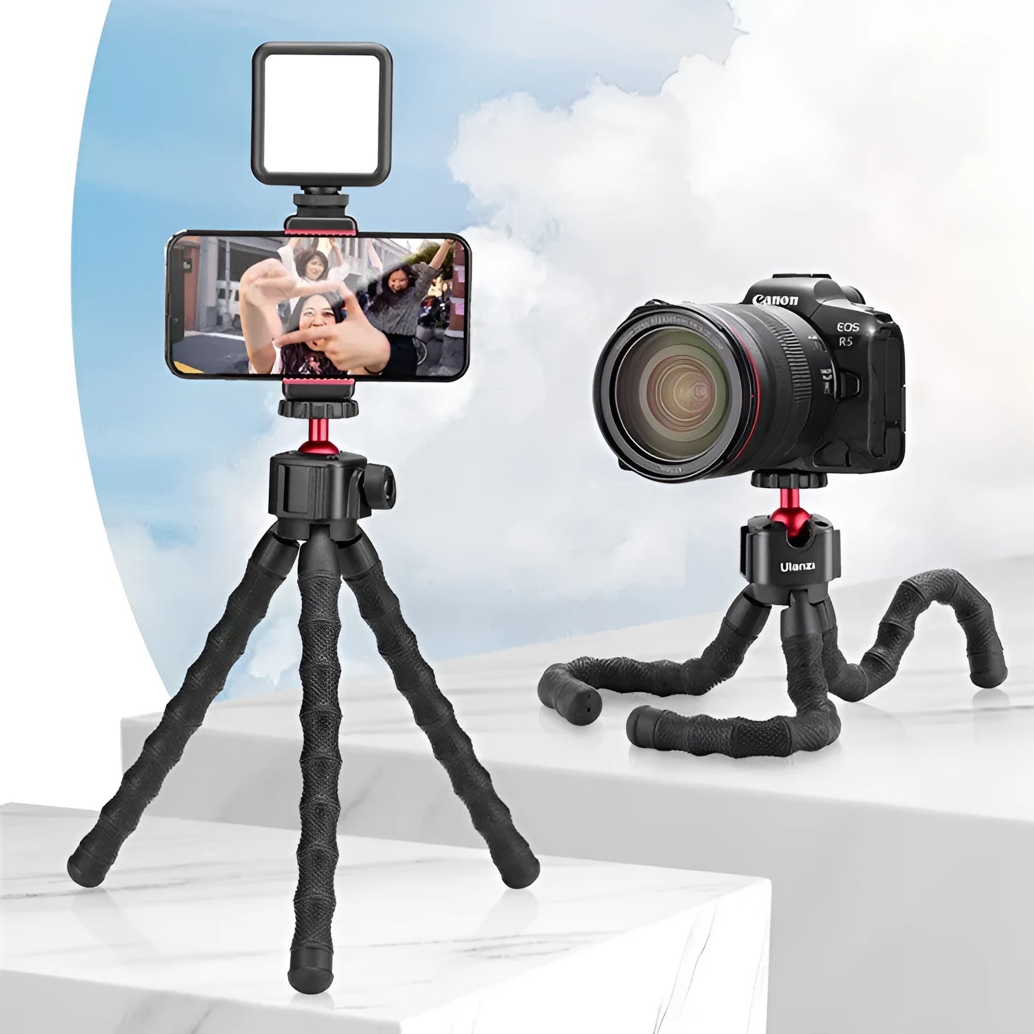 2985 piece vlogging studio kit with tripod, light stands, and camera mounting hardware