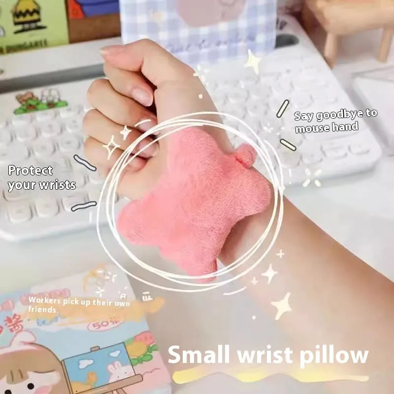 Plush wrist protector mouse pad pillow in blue, green and pink colours for keyboard typing comfort