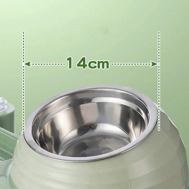 Brown elevated pet food and water bowl set with a large automatic water dispenser bottle.