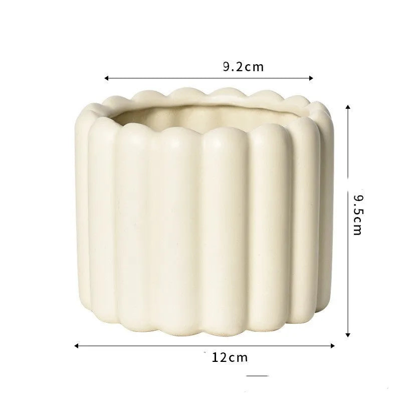 Roman column matt yellow ceramic flowerpot with self-absorbent water-saving design