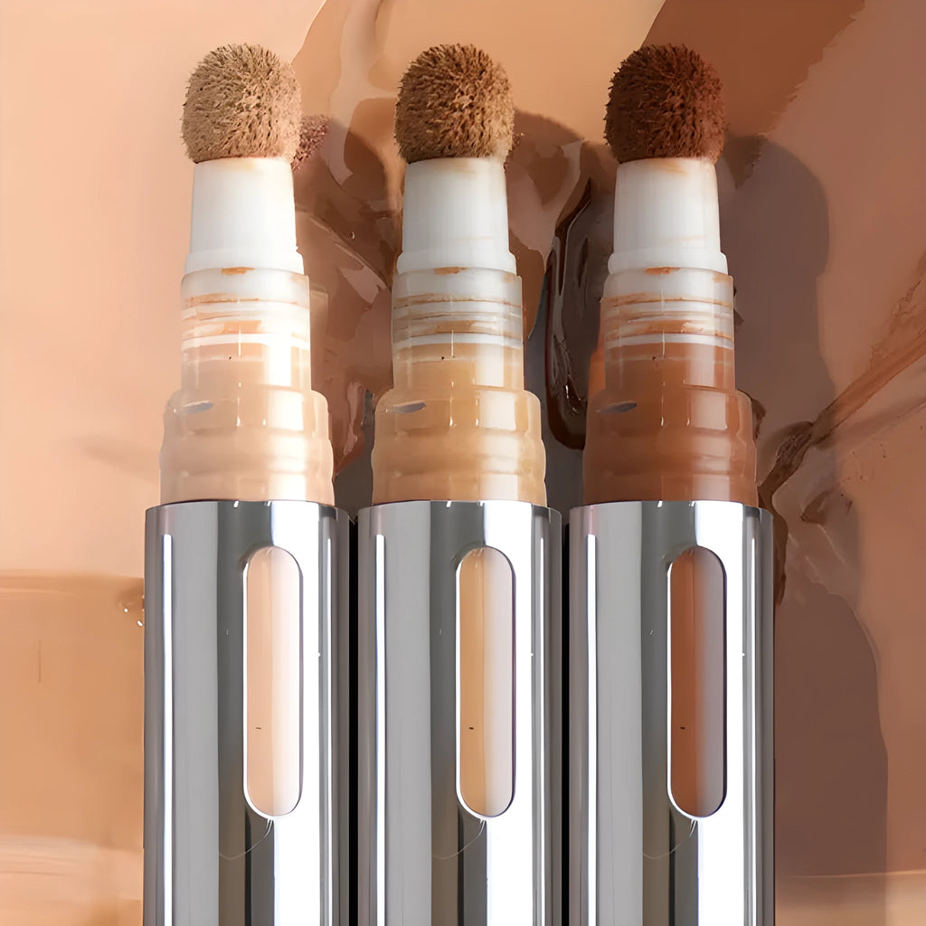 Concealer liquid pen showing 24 colour shades for waterproof, sweatproof makeup application