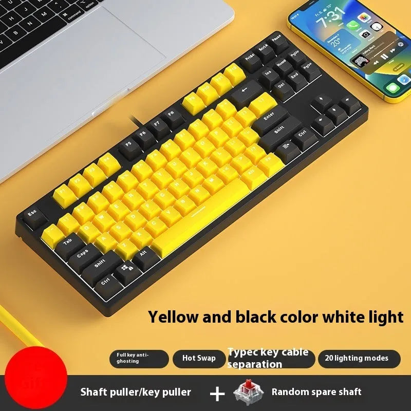 87-key wired mechanical keyboard with two-tone keycaps in orange and yellow colour combination