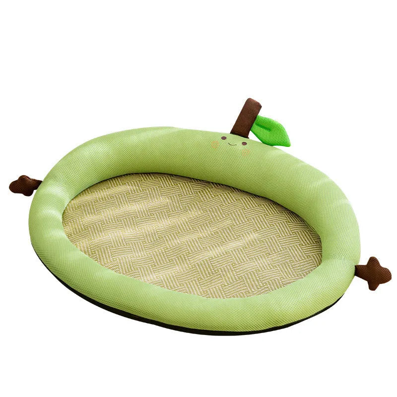 Green fruit-shaped backrest pet nest bed with cooling mat for dogs and cats