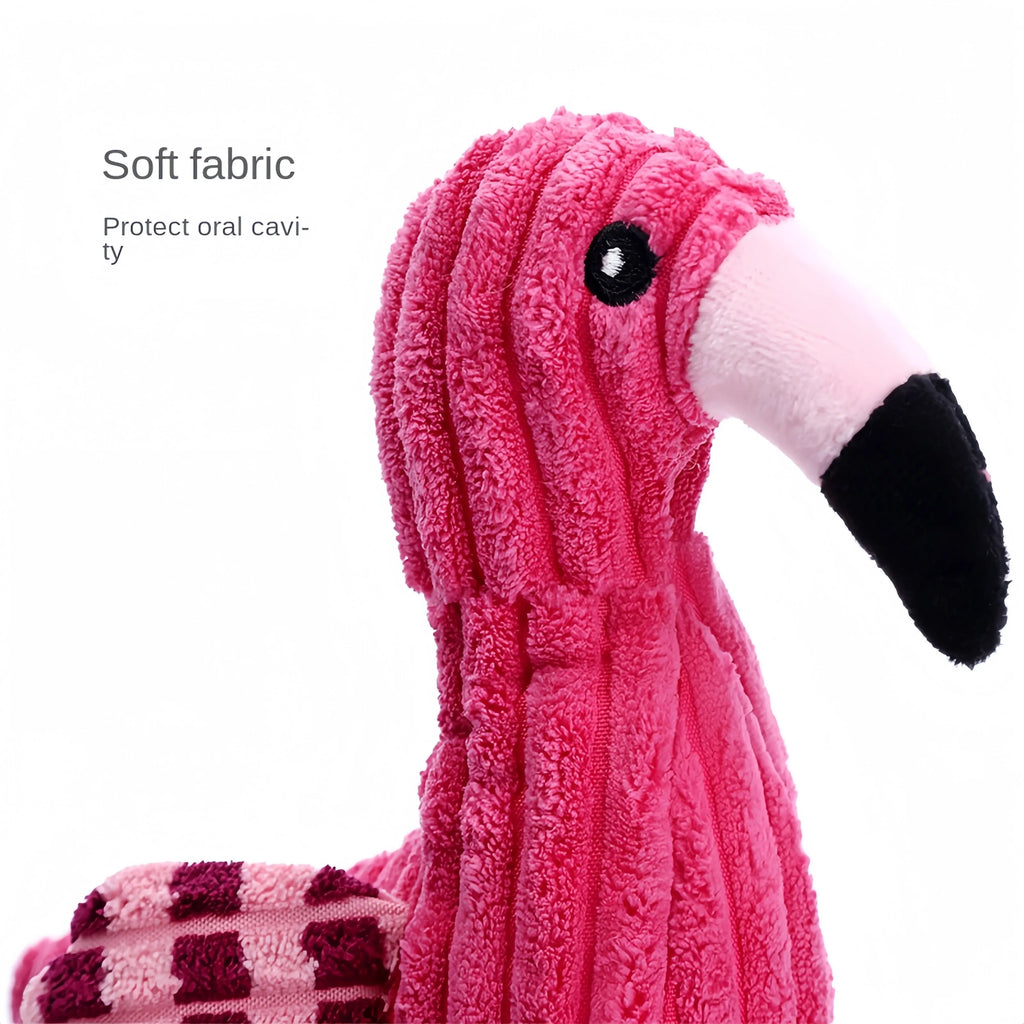 Pink animal-shaped corduroy dog toy with squeaker inside for small and large breed dogs