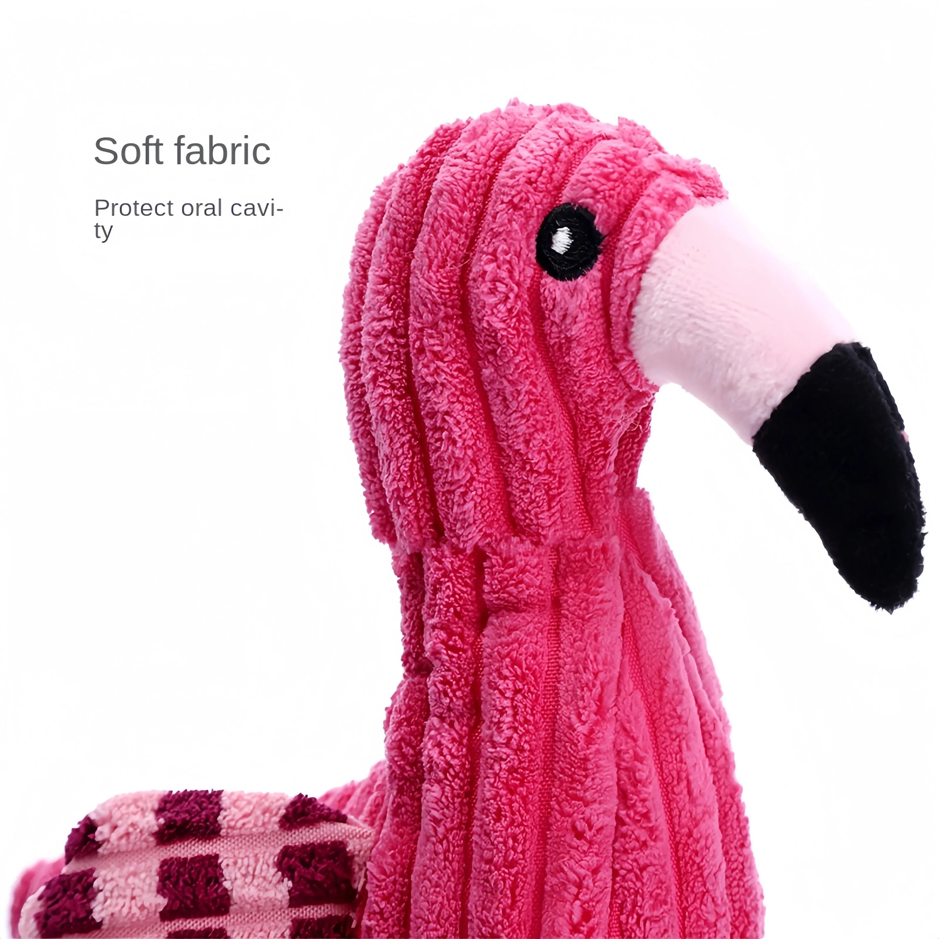 Pink animal-shaped corduroy dog toy with squeaker inside for small and large breed dogs