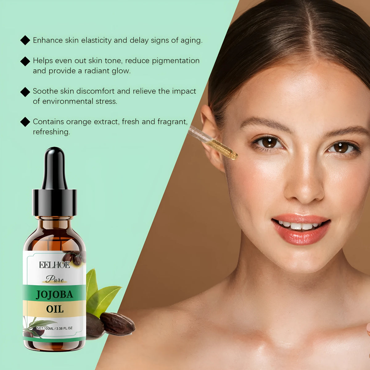 100ml organic jojoba oil bottle with vitamin E and orange extract for facial skincare
