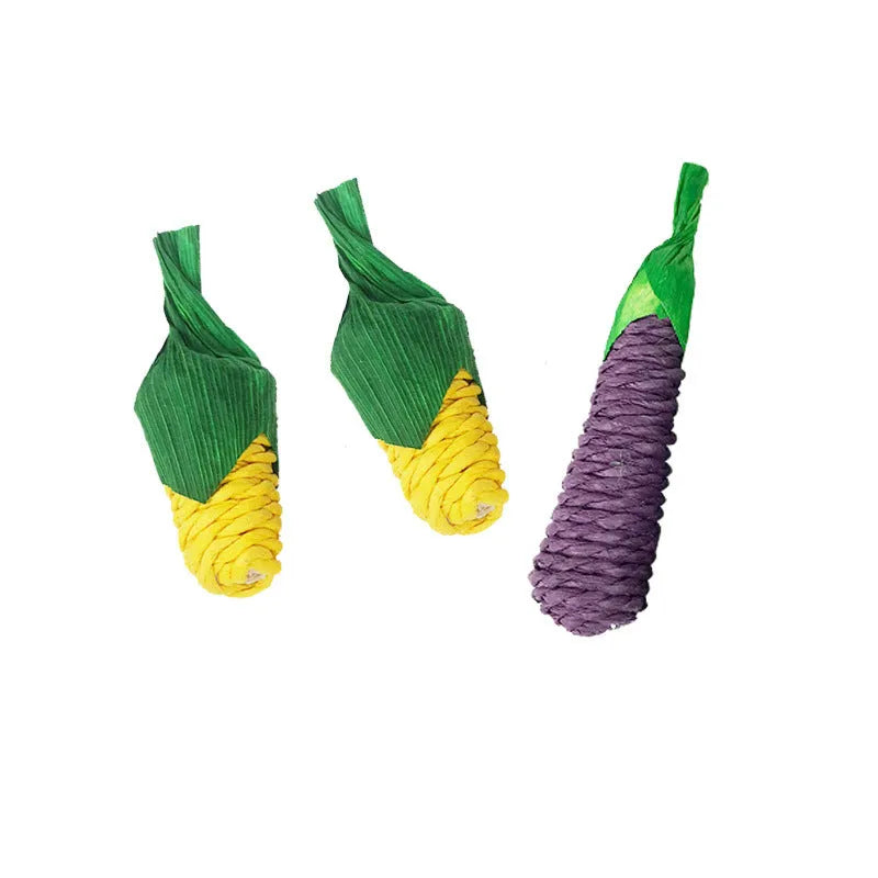 Woven carrot chew toy for hamsters, 20cm loofah carrot option with eggplant 14cm and medium carrot 10cm