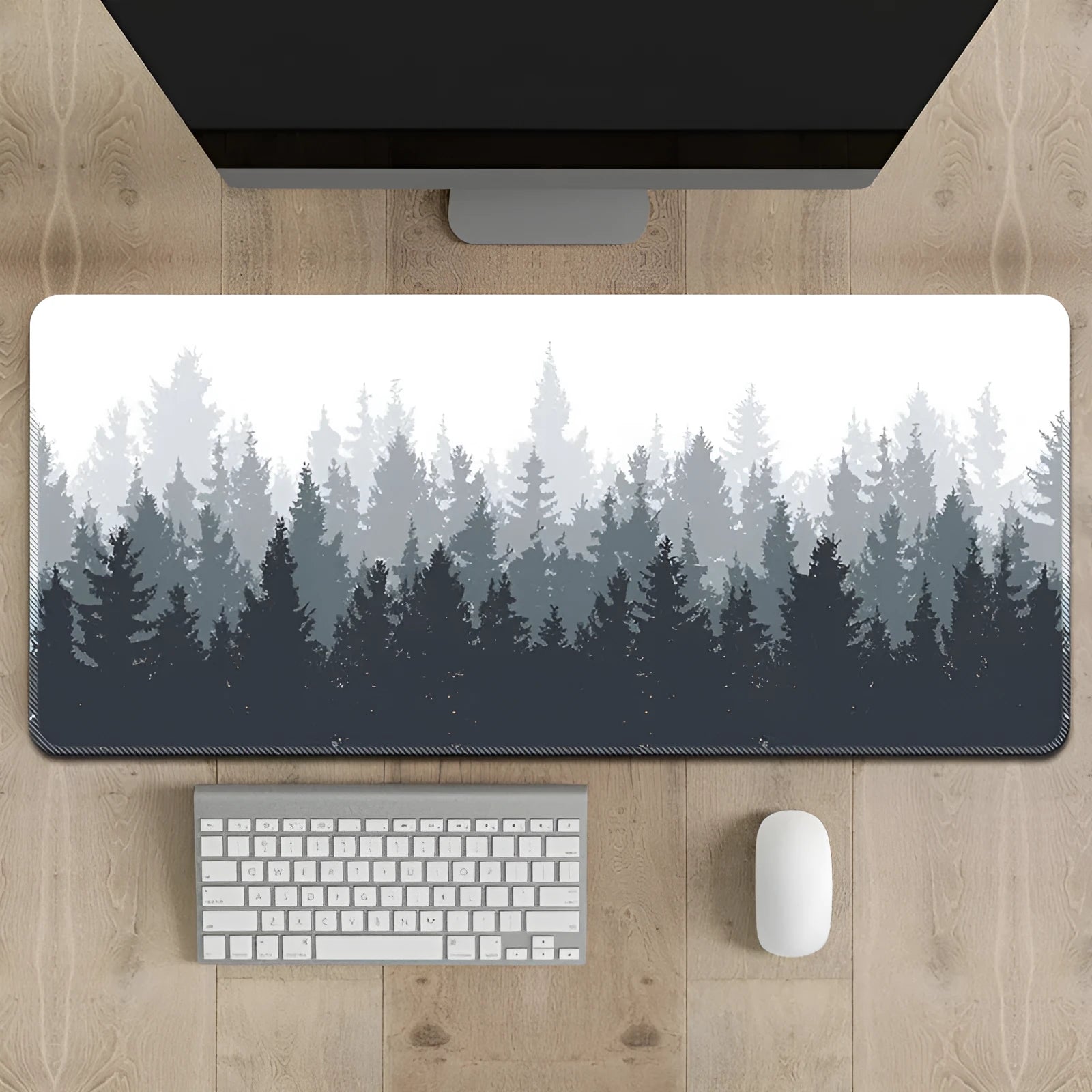 Chinese ink painting landscape pattern on a non-slip desk mat with mouse on it.