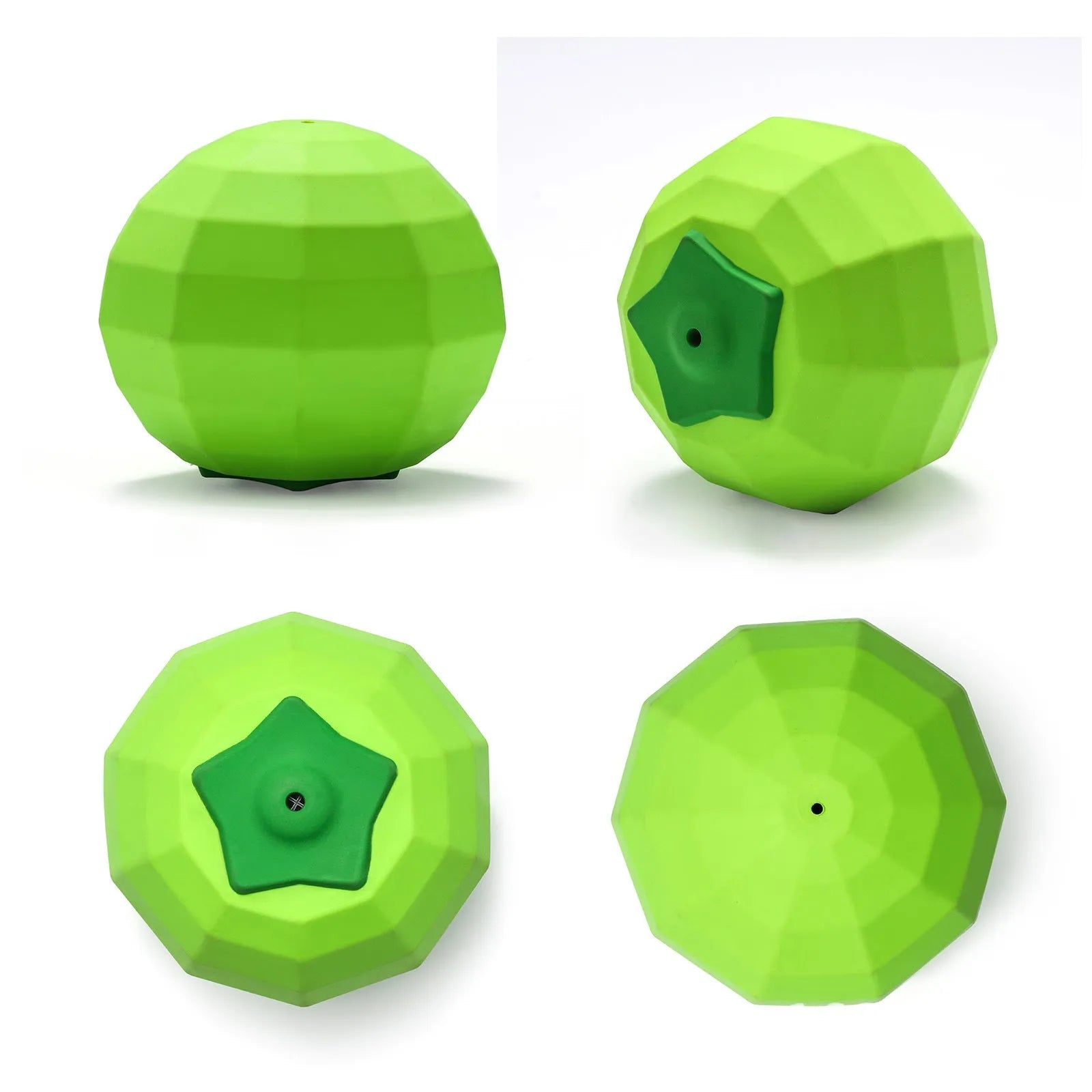 Green natural rubber squeaky chew ball dog toy for large breeds.