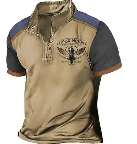Golf polo shirt with 3D digital print in a solid colour, loose pullover style.