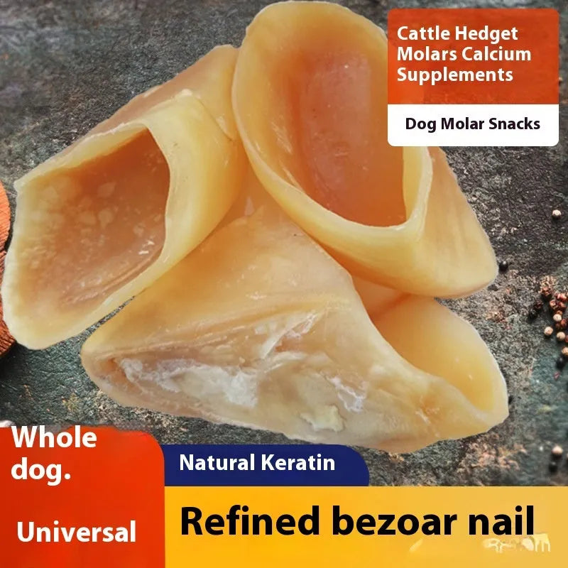 Natural cowhide dog grinding rod chew in hoof shell colour with size options for small and large dogs