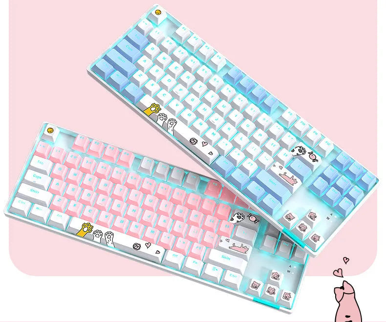 87 key green axis mechanical keyboard with metal panel, RGB light effect and two-colour key caps