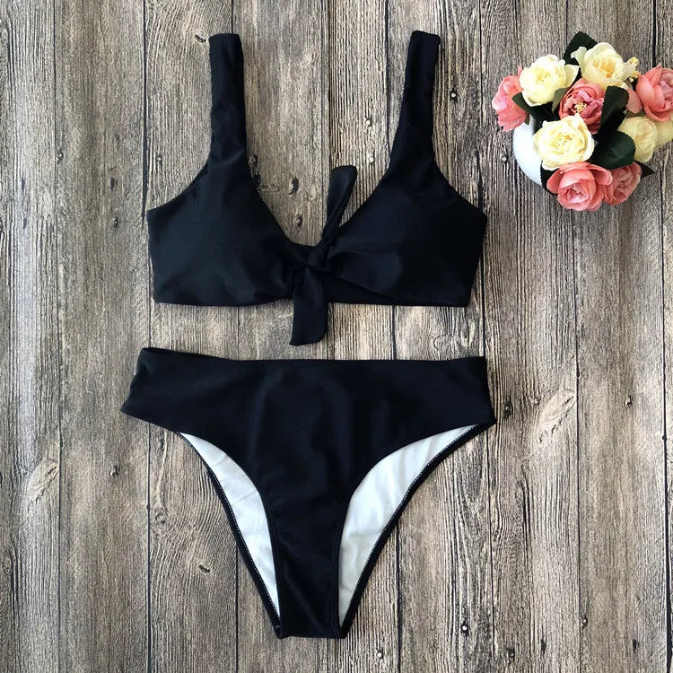 Polyester bikini set in five colour options with sleeveless top and matching bottoms