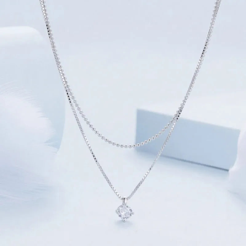 S925 sterling silver double-layer necklace with pearl chain design for women