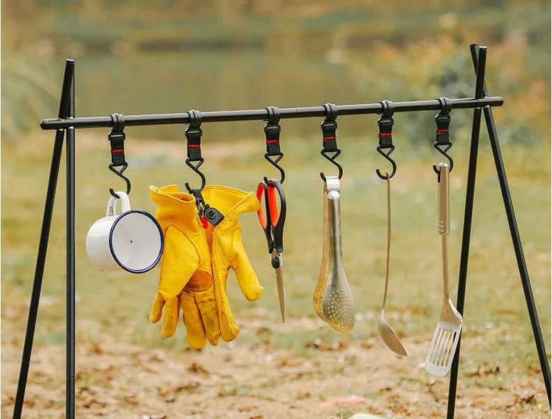 Aluminium alloy foldable triangle clothes drying rack for camping with side hooks