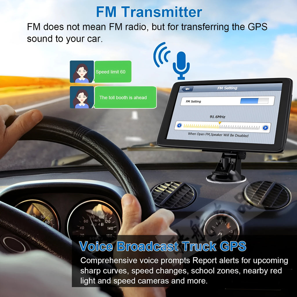 7 inch car GPS navigation device with touch screen showing map display
